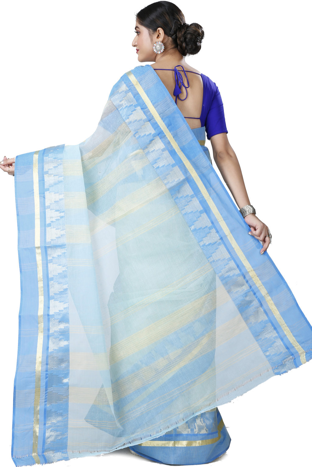 Sky Blue Pure Cotton Vrinda Tant Saree (1092)
